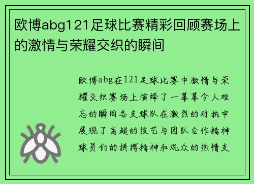 欧博abg121足球比赛精彩回顾赛场上的激情与荣耀交织的瞬间